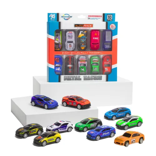 Image of Storio Mini Racing Metal Cars Set for Kids (Pack of 10)