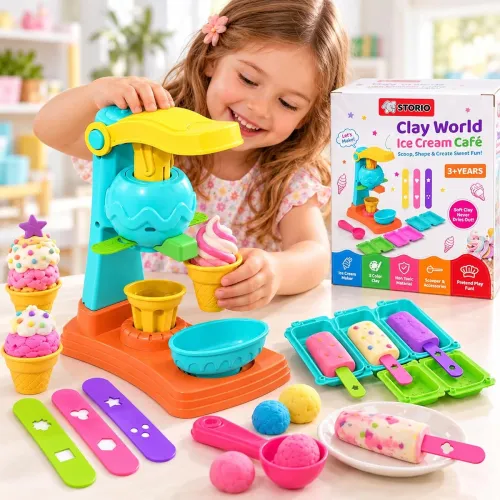 Image of Storio Play Dough for Kids, Ice Cream Maker Clay Set with 5 Color Dough