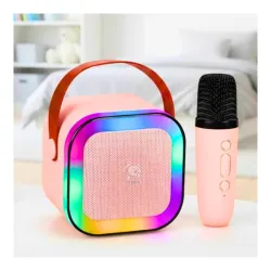 Storio Rechargeable Karaoke Mic with Speaker for Singing | Wireless Bluetooth Microphone with LED Lights | 