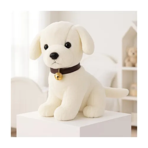 Image of Storio Soft Plush White Puppy Stuffed Animal with Bell Collar| Kids Animal Home