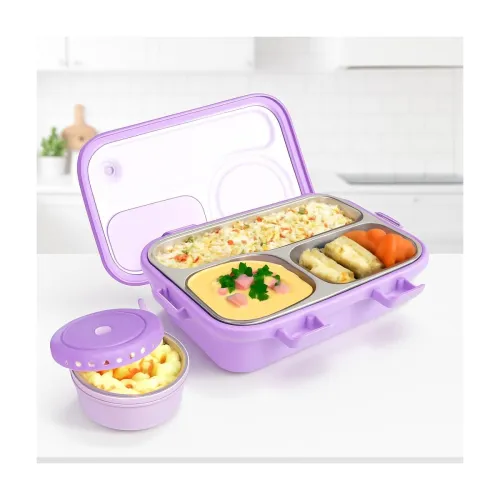 Image of Storio Stainless Steel 3 Compartment Leak-Proof Lunch Box (750ml)