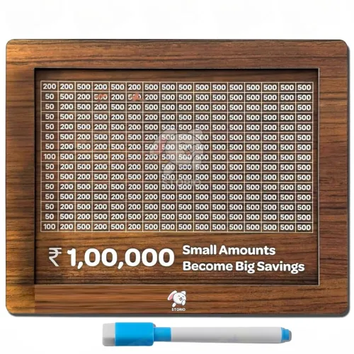 Image of Storio Wooden Money Bank with 100000 Savings, Money Box, Coin with Carved Design for Kids/Children, Challenge, Cashbox,C
