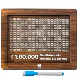 Storio Wooden Money Bank with 100000 Savings, Money Box, Coin with Carved Design for Kids/Children, Challenge, Cashbox,C