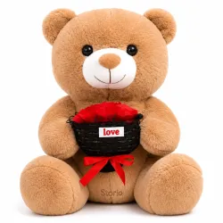 Storio 40 CM Rose Bouquet Plush Bear Doll | Trendy Super Lovely Teddy with Roses | Romantic Gift for Couples | Valentine Gift, Anniversary & Birthday Present | Soft Plush Toy