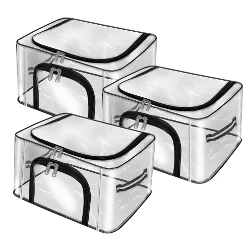 Image of Storite 3 Pack Nylon 28 L PVC Transparent Moisture Proof Storage box for Clothes Closet Wardrobe Organizer for Clothes S