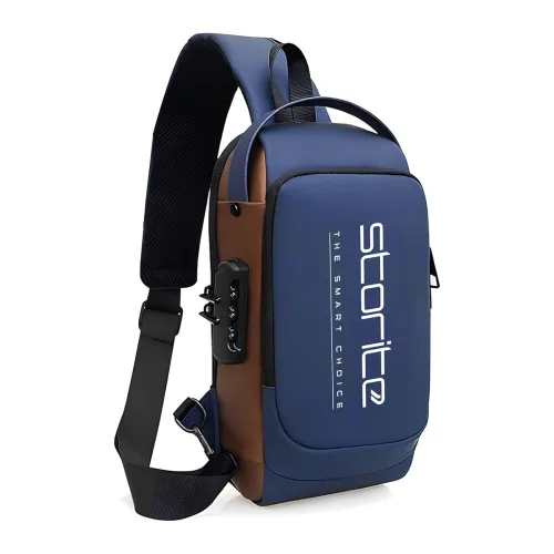 Image of Storite Crossbody Sling Bag for Men & Women, Blue/Brown, 17x9x32 cm
