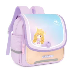 Storite Kids School Backpack for Girls (Class 1–5) 13L | Rectangular Pastel Design with Flap & Rotating Lock | Padded Ba