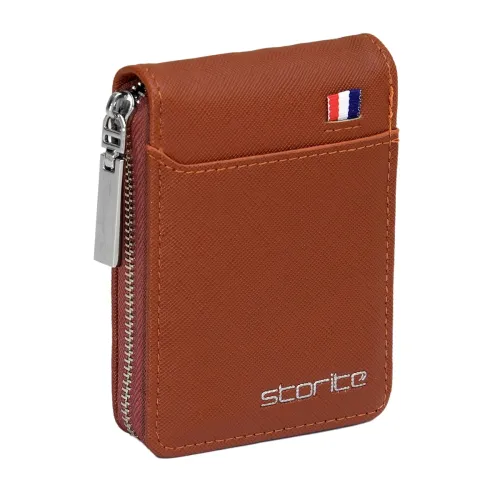 Image of Storite PU Leather 9-Slot Vertical Card Holder (Light Brown)