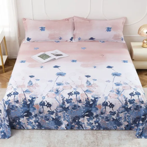 Image of Story@home Navy Blue & White 160 TC Bedsheet with 2 Pillow Covers