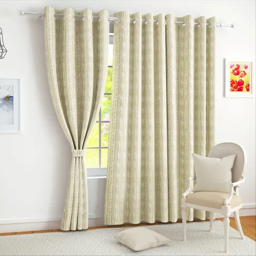 Image of Story@Home Cream Striped Thermal Door Curtains Set of 2