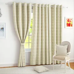 Story@Home Cream Striped Thermal Door Curtains Set of 2
