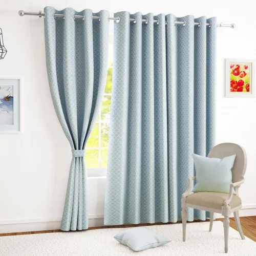 Image of Story@Home Grey Quatrefoil Thermal Door Curtain 7 Feet