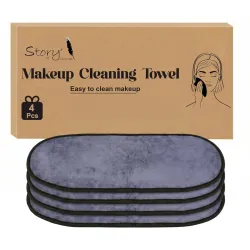 Story Home Makeup Remover Towel 4 Pack, Korean Skincare Microfiber Face & Hand Towel, Reusable Makeup Remover Pads, Washable Ultra Soft Facial Cleansing Cloths For All Skin Types, 18x48 cm,....