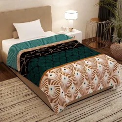 Story@Home Premium Plush Summer Double Bed Dohar/AC Blanket - Teal & Black