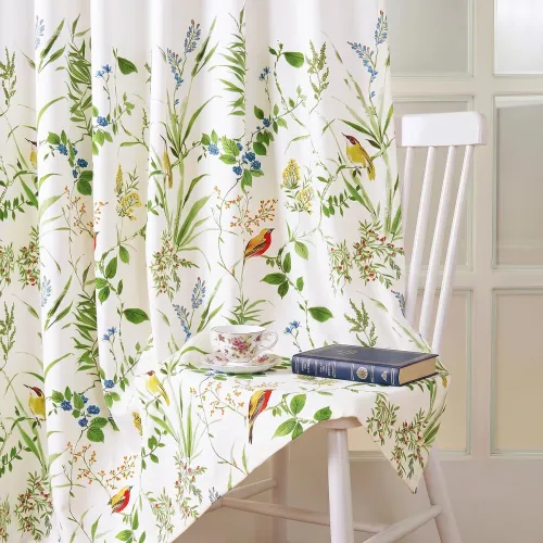 Image of Story@Home Window Cotton Curtains 5 Feet Long Set of 1, White & Green