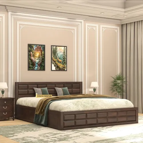 Image of STRATA FURNITURE Solid Sheesham Wood Queen Size Bed