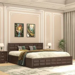 STRATA FURNITURE Solid Sheesham Wood Queen Size Bed with Box Storage | Wooden Double Bed Cot Palang Furniture for Bedroom Living Room and Home (Walnut Finish)