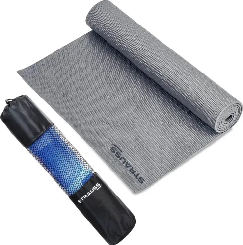 Image of Strauss Anti-Skid PVC Yoga Mat Grey (6mm)