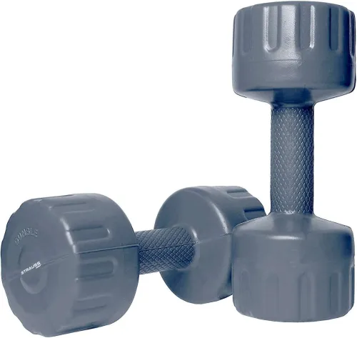 Image of Strauss PVC Dumbbell 2kg Pair (1kg Each) Fixed Gym Weights Grey