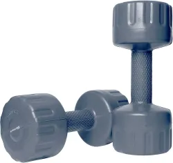 Strauss PVC Dumbbell 2kg Pair (1kg Each) Fixed Gym Weights Grey