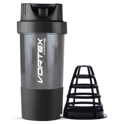 Image of STRAUSS Vortex Shaker Bottle with Two Storage Compartments | 100% BPA- Free Sipper Bottle | Leakproof Shaker For Protein