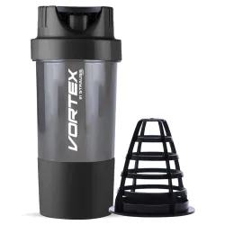 STRAUSS Vortex Shaker Bottle with Two Storage Compartments | 100% BPA- Free Sipper Bottle | Leakproof Shaker For Protein
