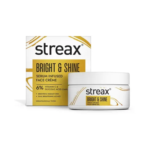 Image of Streax Bright & Shine Serum Infused Face Cream Gel, 50 gm with 6% Vitamin C & Glycolic Acid