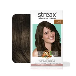 Streax Crème Permanent - 5 Light Brown Hair Color- 140 Ml, 100% Grey Coverage