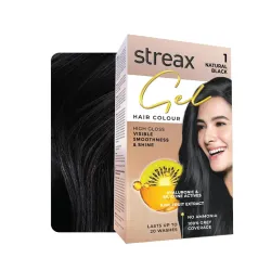 Streax Gel Hair Colour for Women & Men, Natural Black 1, 150 ml | Hair Colour Black| 100% Grey Coverage | Long Lasting H