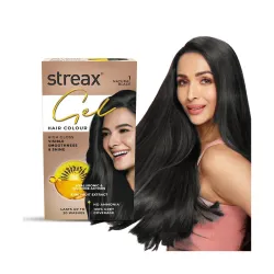 Streax Gel Hair Colour for Women & Men, Natural Black 1, 150 ml | Hair Colour Black| 100% Grey Coverage | Long Lasting H