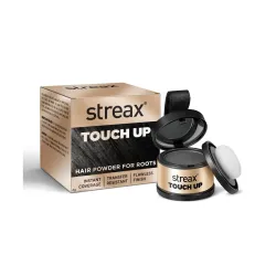 Streax Hair Root Touch Up for Grey Hair, Black – 4gm | Hair Cover Up Powder I Covers Grey Hair & Bald Patches | Instant 