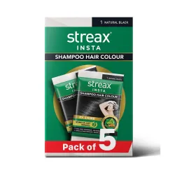 Streax Insta Shampoo Hair Colour Black for Women and Men, Pack of 5