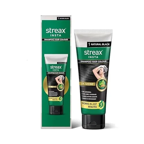 Image of Streax Insta Shampoo Squeeze Pack Hair Colour For Unisex,Natural Black 1, 200Ml | Hair Colour Black | 100% Grey Coverage