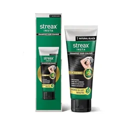 Streax Insta Shampoo Squeeze Pack Hair Colour For Unisex,Natural Black 1, 200Ml | Hair Colour Black | 100% Grey Coverage