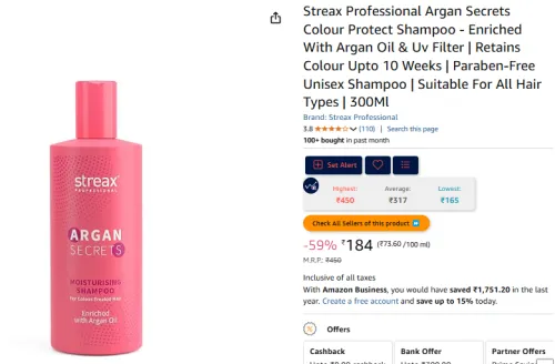 Image of Streax Professional Argan Secrets Colour Protect Shampoo 