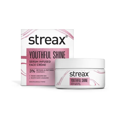 Image of Streax Youthful Shine Serum Infused Face Cream, 50 gm with 3% Retinol & Peptides Complex