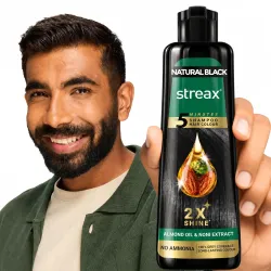 Streax Shampoo Hair Colour Black, 160 ml Pump Pack | Instant Black Hair Color Shampoo for grey coverage in 5 minutes, Ammonia Free Long Lasting Formula for Men & Women