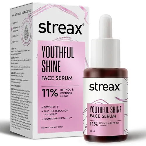 Image of Streax Youthful Shine Face Serum, 30ml | 11% Retinol & Peptides Complex |