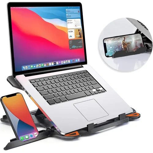 Image of STRIFF 2-in-1 Laptop and Mobile Stand, Ergonomic, Adjustable Height, Anti-Slip Base, Heat Dissipation, Portable, Lightwe