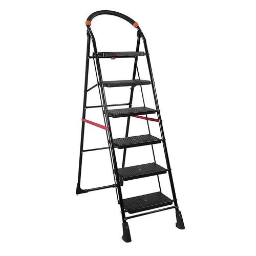 Image of Strong Heavy Duty 6 Step Milano Ladder Foldable Durable Iron Metal Wide Step Ladder
