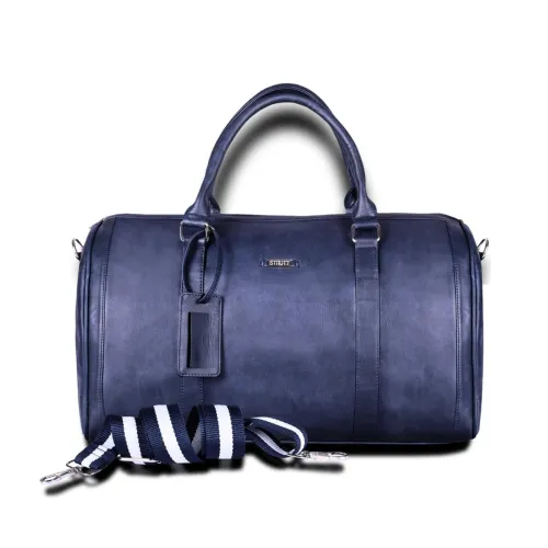 Image of STRUTT Blue Faux Leather Travel Duffel Bag for Women