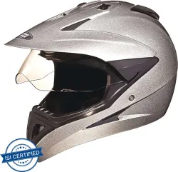 STUDDS MOTOCROSS PLAIN WITH VISOR FULL FACE - L Motorbike Helmet (Silver Grey)