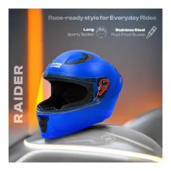 Studds Raider Isi Certified Full Face Helmet for Men and Women with Spoiler Clear Visor (Blue - Xlmotorcycling)