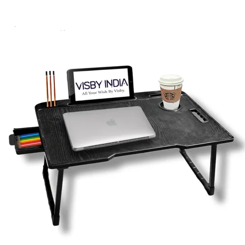 Image of Study Table/Bed Table/Foldable and Portable Wooden/Writing Desk for Office/Home/School (B-Black-COTTED)