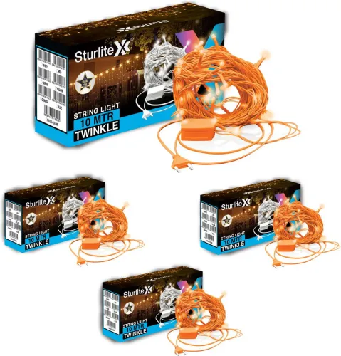 Image of sturlite 46 LEDs 10 m Orange Steady Bulb Rice Lights (Pack of 4)