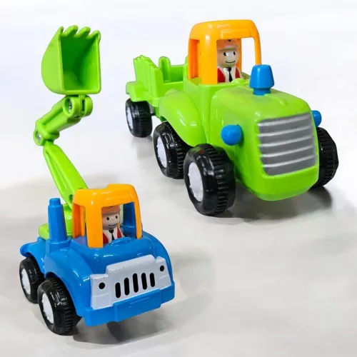Image of Stylbase Friction Powered Pull Back Vehicles for Kids Toys | Unbreakable Bulldozer Tractor and Trolley Toys for Kids | P