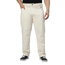 Style Quotient Men Plus Size Off White Tapered Fit Jeans