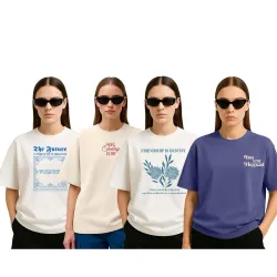 STYLENSE Cotton Blend Oversized Printed T-Shirt for Women (Pack of 4)
