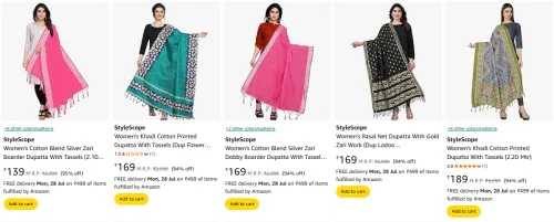 Image of StyleScope Women's Dupatta Starting @ ₹139 Upto 95% Off