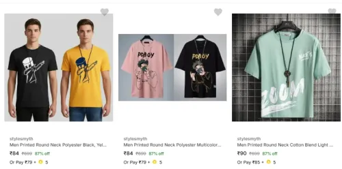 Image of Stylesmyth Men's T Shirts Starting @ ₹84